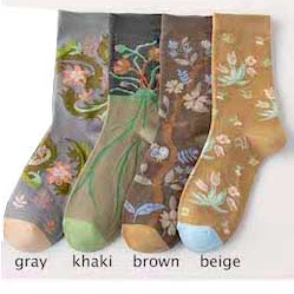 Botanical Patterns, Cotton Socks 4 Pair Med